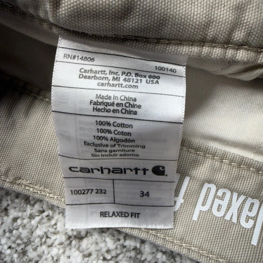 NWOT Men's Carhartt Beige Tan 100% Cotton Relaxed Fit Cargo Shorts Size 34x11